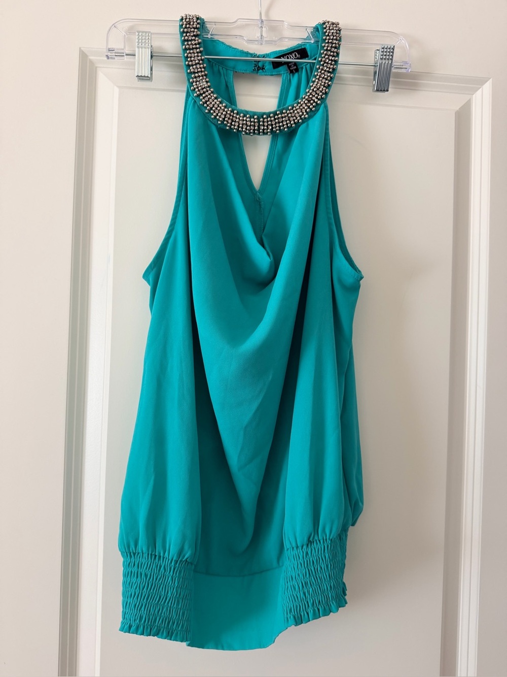 Vince Camuto Sleeveless Beaded Neck Teal Top